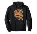 Floral Checkered Boho Pumpkin Halloween Hoodie - Streetwear Style Unisex - T-Shirt, Sweatshirt, Hoodie