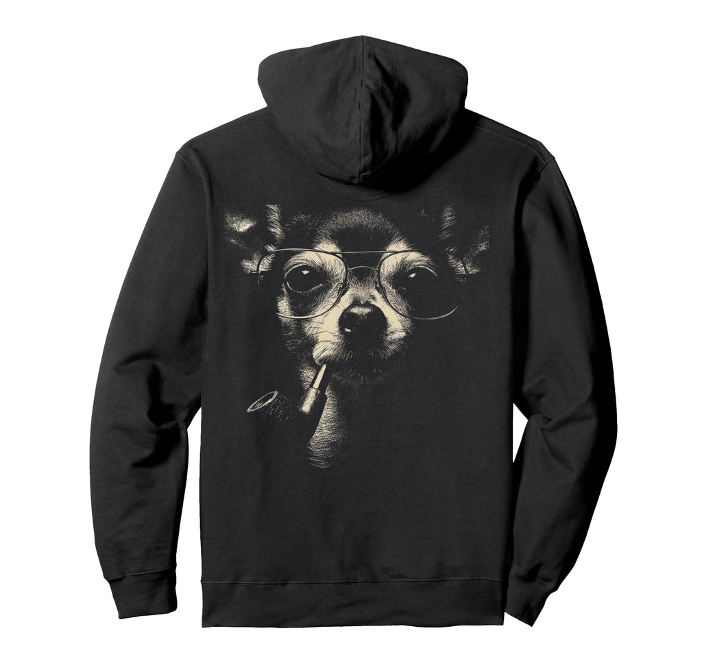 Chihuahua Glasses Smoking Pipe Grunge Hoodie - Minimalist Print for Adults - T-Shirt, Sweatshirt, Hoodie