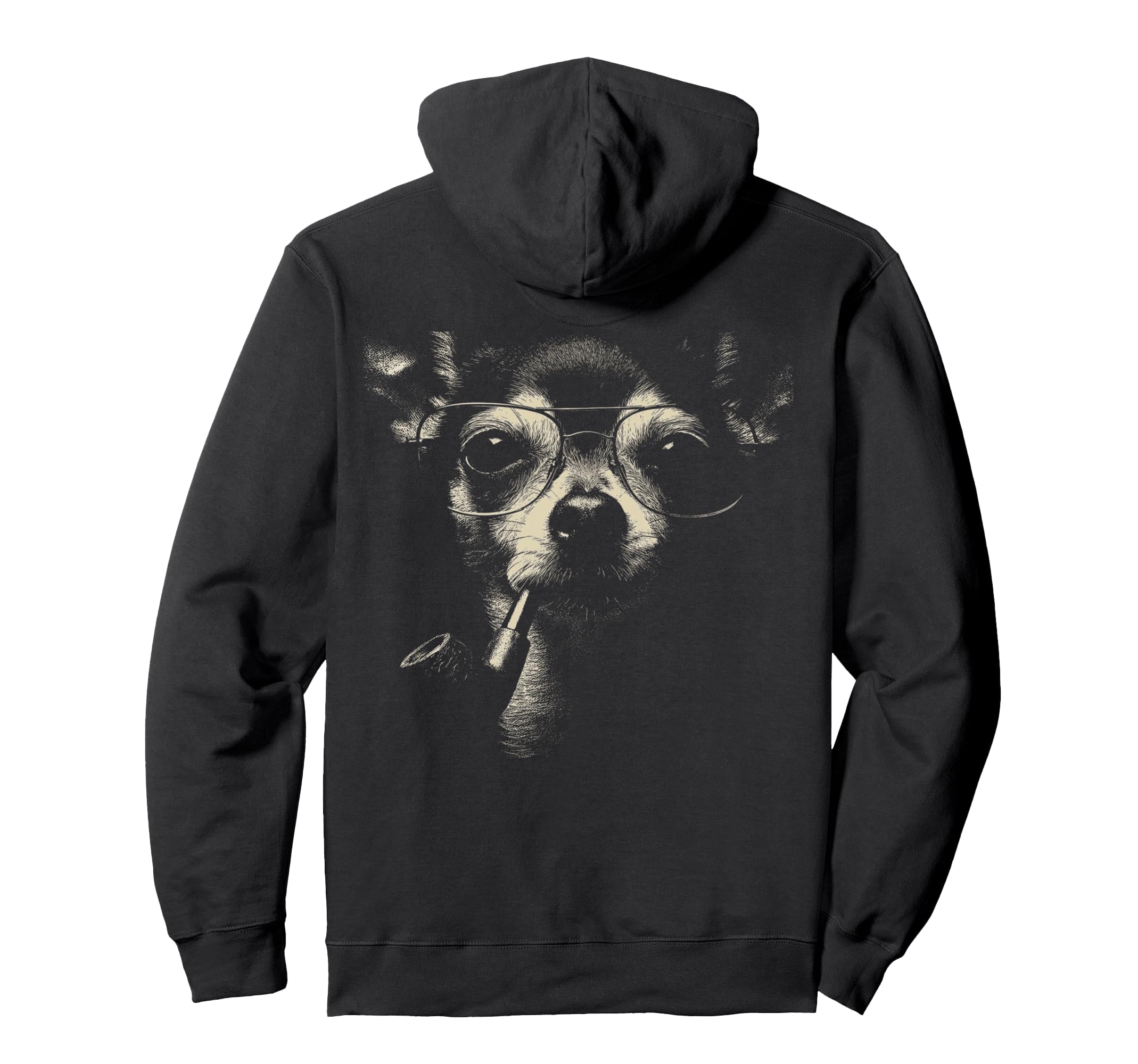 Chihuahua Glasses Smoking Pipe Grunge Hoodie - Minimalist Print for Adults - T-Shirt, Sweatshirt, Hoodie