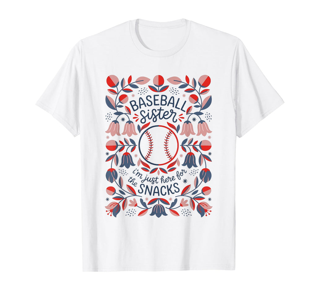 Funny Baseball Sister Snacks Floral T-Shirt - Minimalist Print for Adults - T-Shirt, Sweatshirt, Hoodie