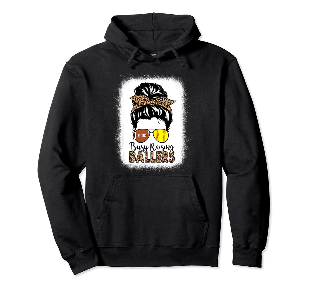 Softball Football Mom Messy Bun Leopard Hoodie - Custom Art Print Unisex - T-Shirt, Sweatshirt, Hoodie