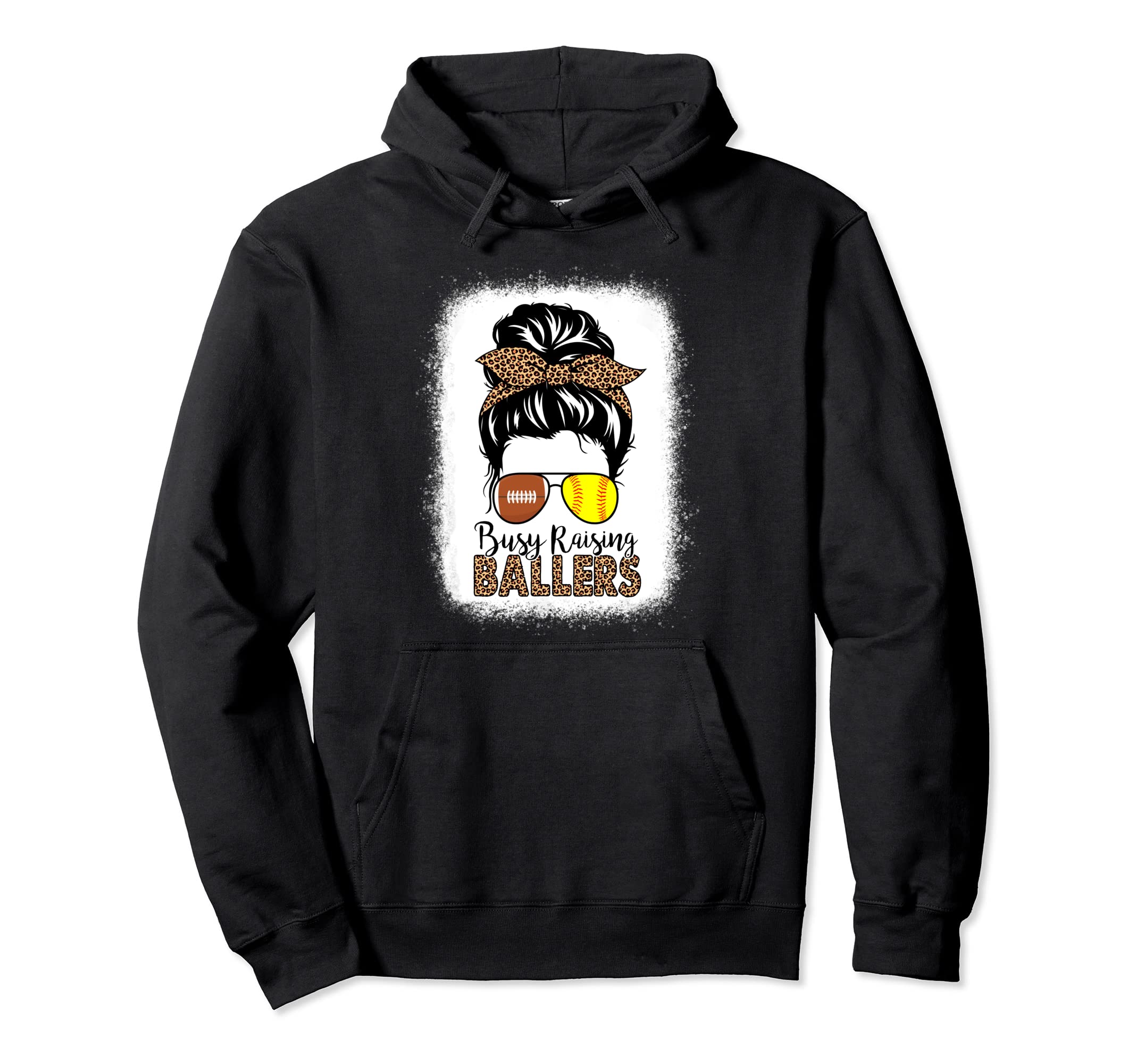 Softball Football Mom Messy Bun Leopard Hoodie - Custom Art Print Unisex - T-Shirt, Sweatshirt, Hoodie