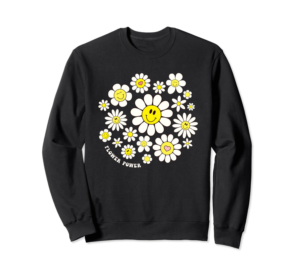 Flower Power Smile Face Flower Sweatshirt - Novelty Apparel for Adults - T-Shirt, Sweatshirt, Hoodie