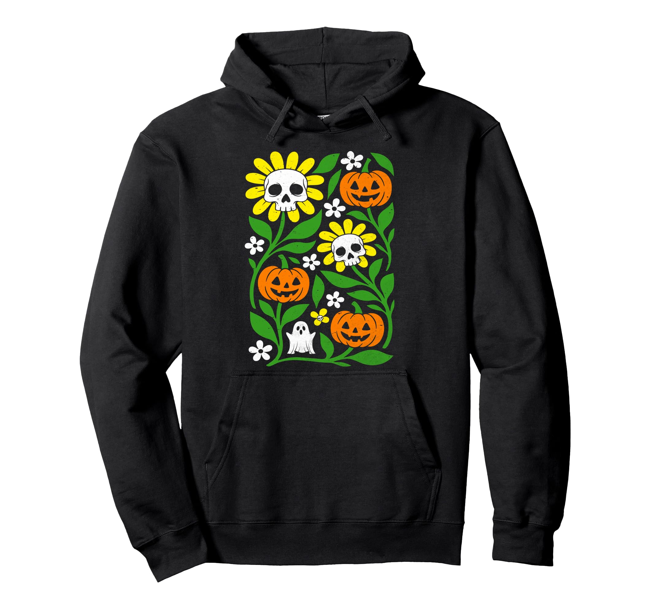 Boho Flower Pumpkin Skull Ghost Wildflower Hoodie - Novelty Apparel Unisex - T-Shirt, Sweatshirt, Hoodie