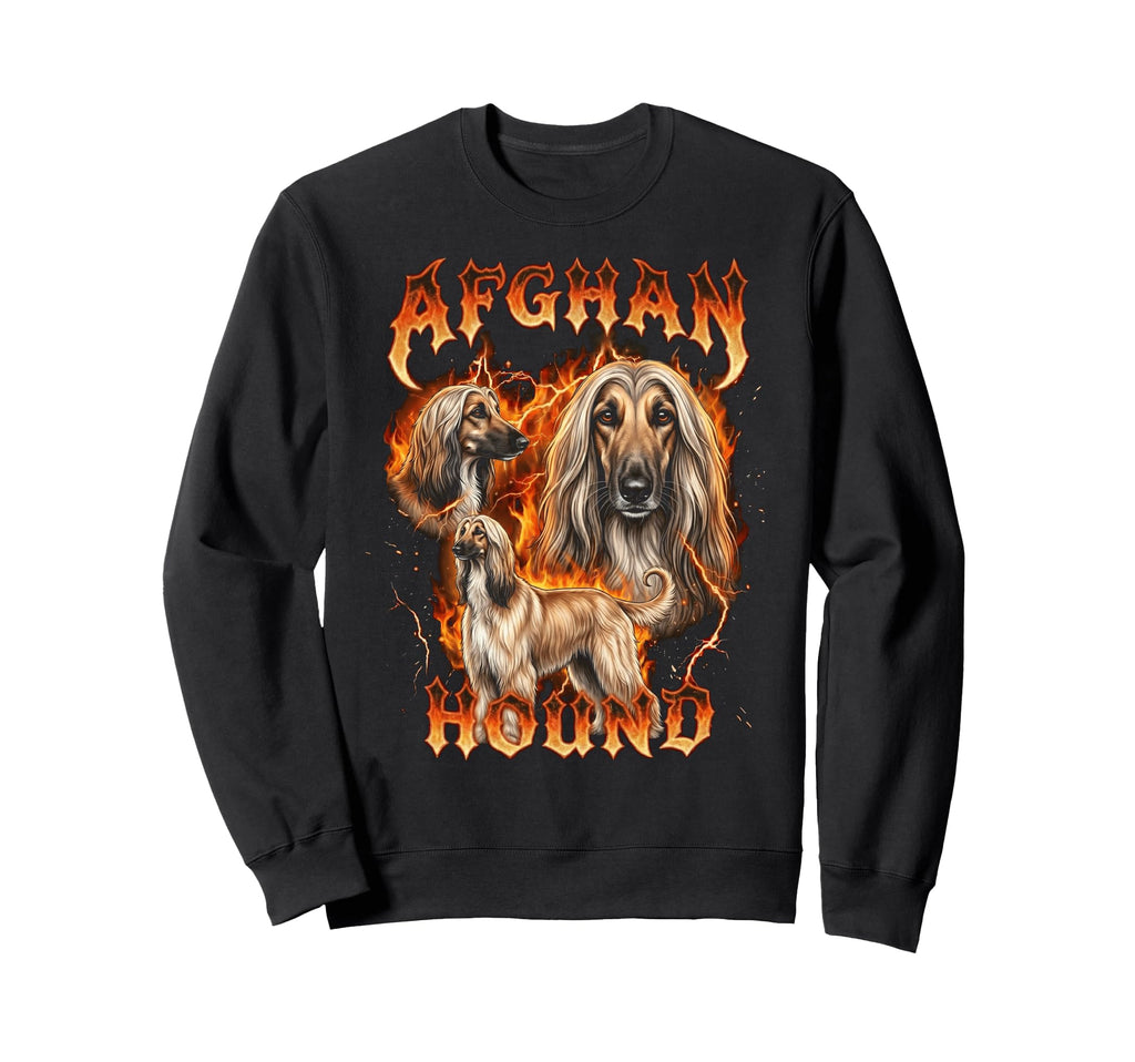 Afghan Hound 90S Heavy Metal Flames Sweatshirt - Unique Graphic Men Women - T-Shirt, Sweatshirt, Hoodie