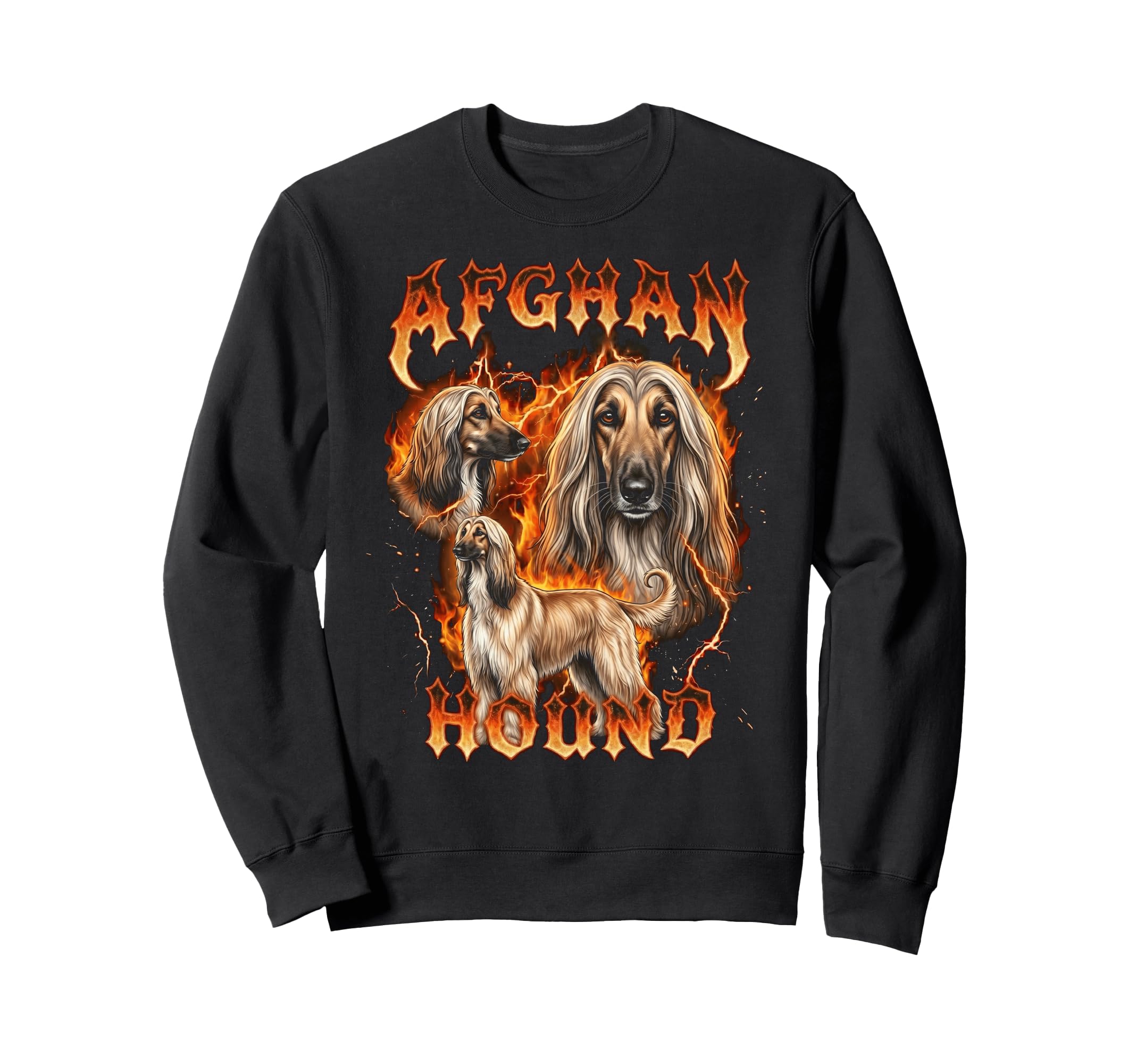 Afghan Hound 90S Heavy Metal Flames Sweatshirt - Unique Graphic Men Women - T-Shirt, Sweatshirt, Hoodie