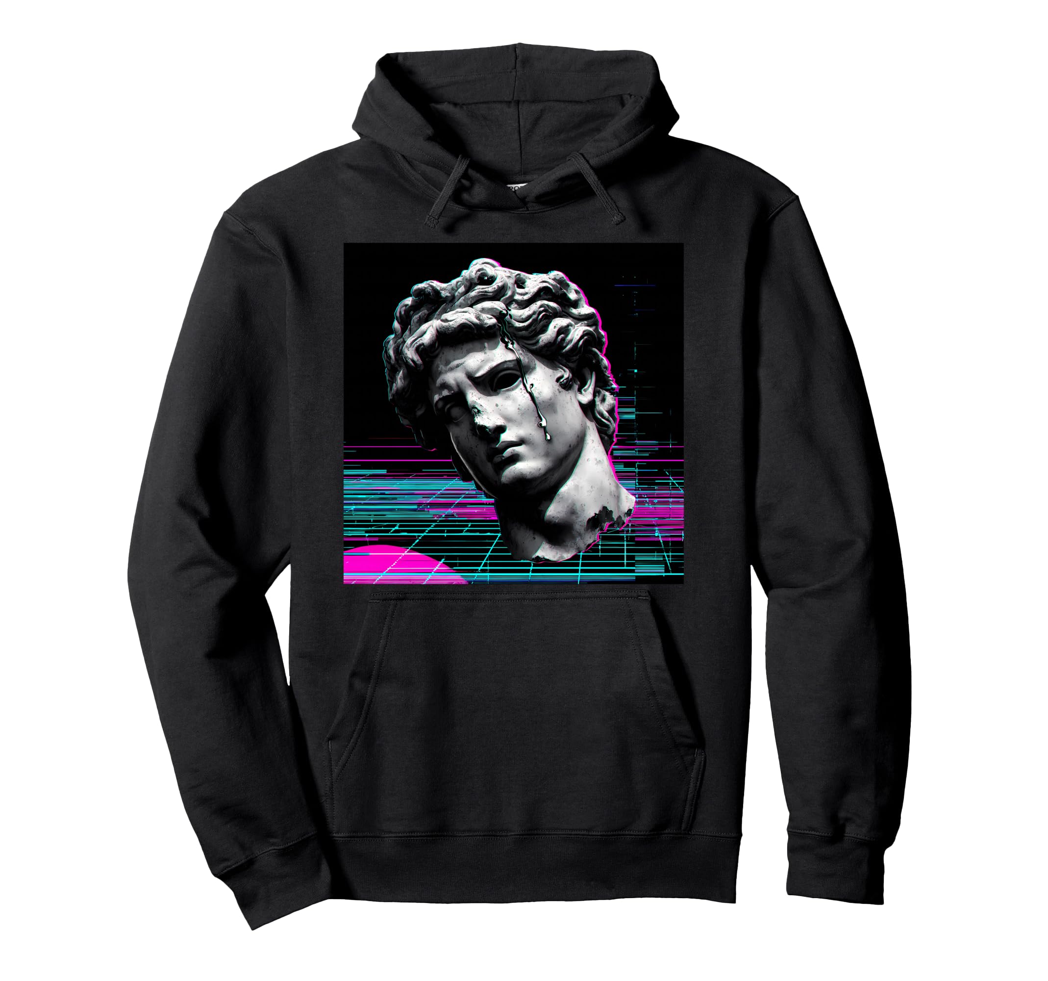 Vaporwave Glitch Statue Head Aesthetic Hoodie - Novelty Apparel Men Women - T-Shirt, Sweatshirt, Hoodie