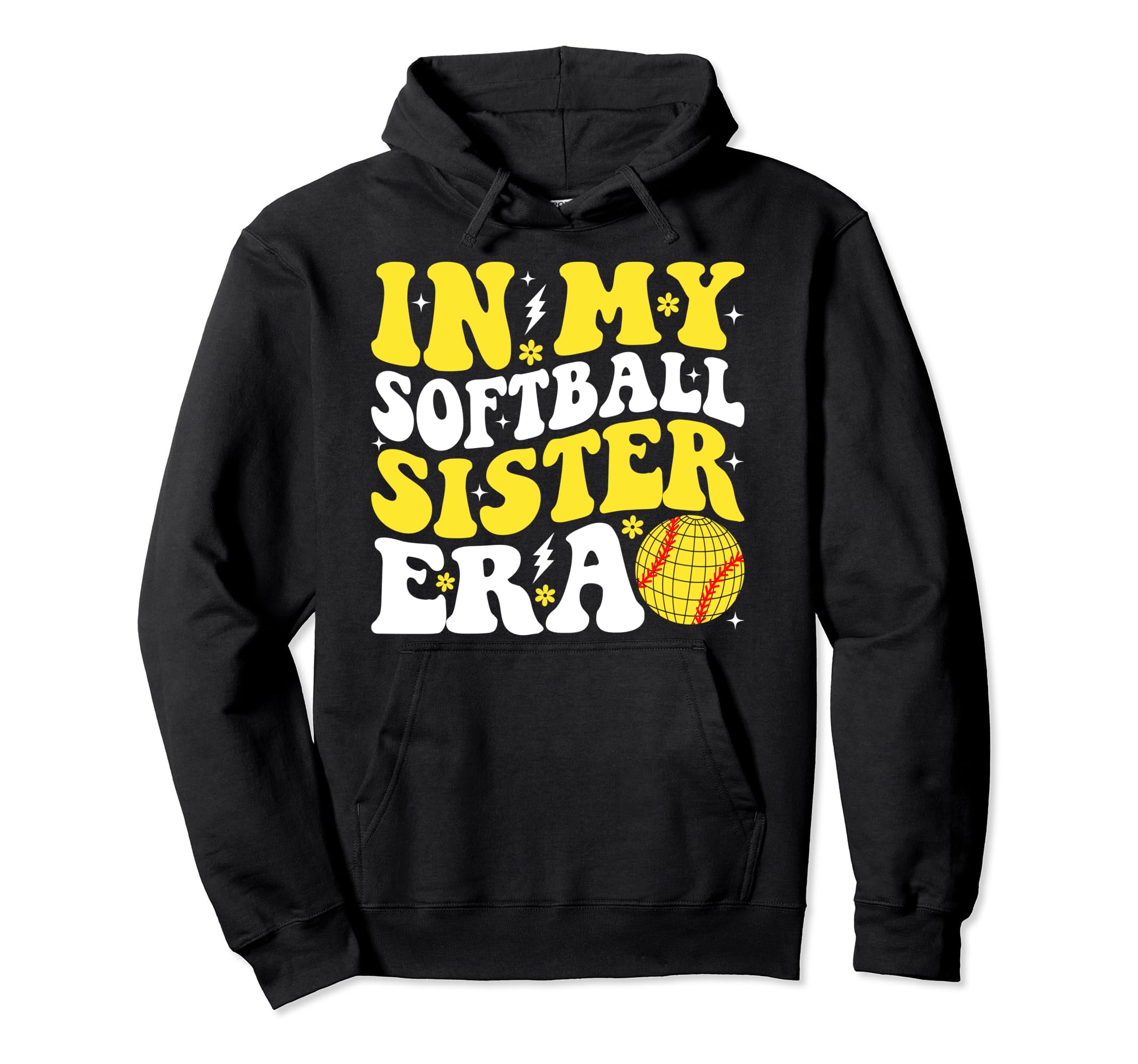 My Softball Sister Era Groovy Softball Hoodie - Graphic Print for Adults - T-Shirt, Sweatshirt, Hoodie