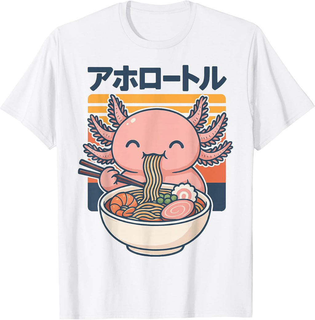Japanese Noodles Cute Pink Axolotl Japan Aesthetic - Adult & Kids T-Shirts, Sweatshirts & Hoodies apparel design preview 1