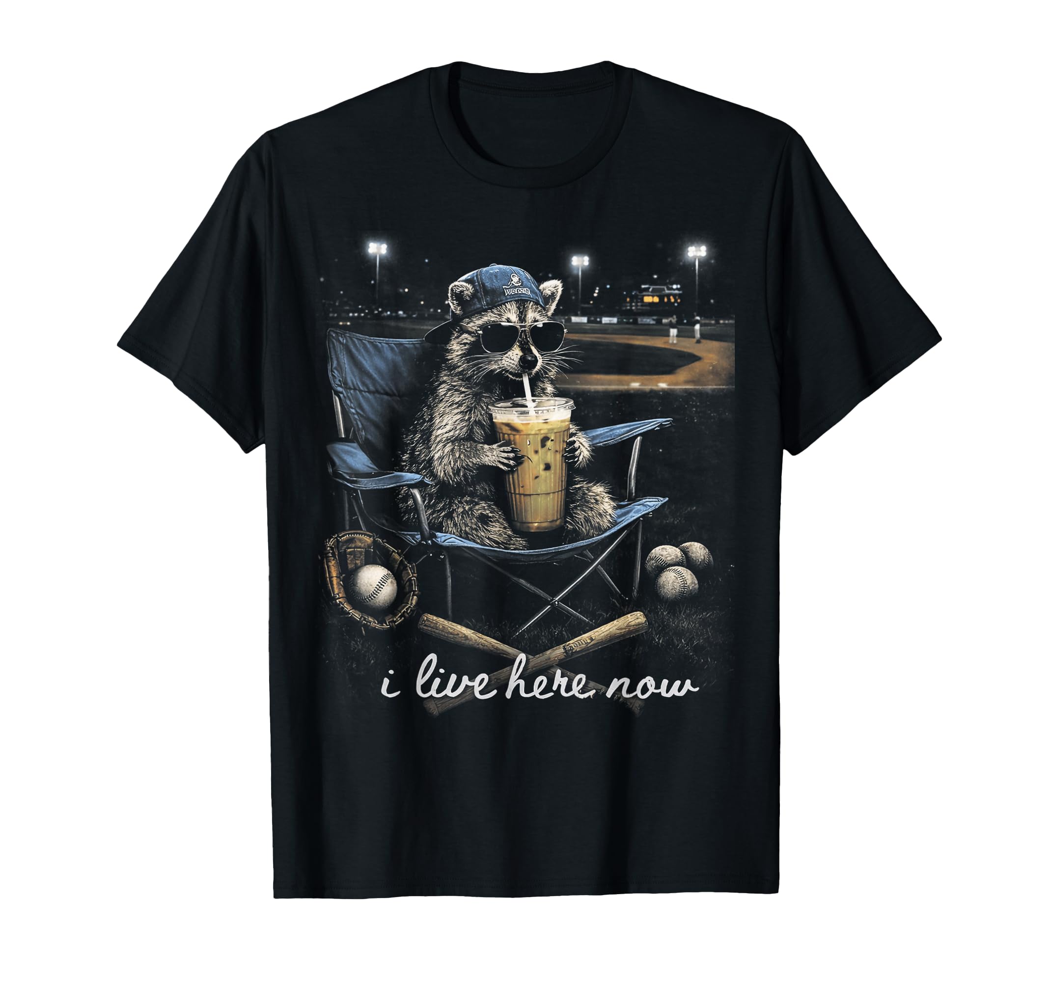 Funny Raccoon Baseball Iced Coffee T-Shirt - Fun Novelty Design Men Women - T-Shirt, Sweatshirt, Hoodie