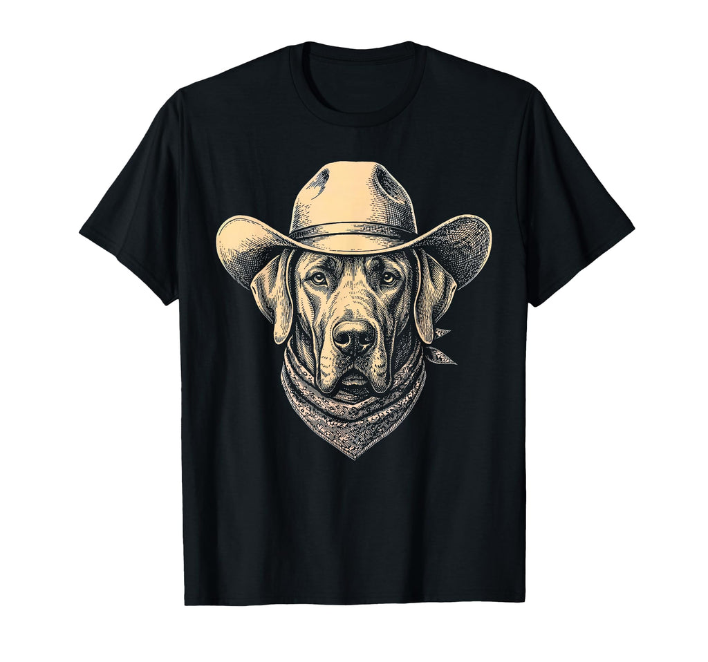 Great Dane Dog Cowboy Hat Bandana T-Shirt - Casual Everyday Wear Unisex - T-Shirt, Sweatshirt, Hoodie