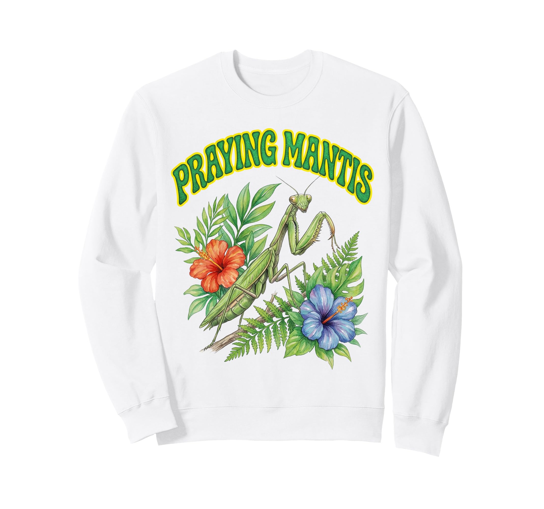 Praying Mantis Groovy Floral Sweatshirt - Graphic Print for Adults - T-Shirt, Sweatshirt, Hoodie