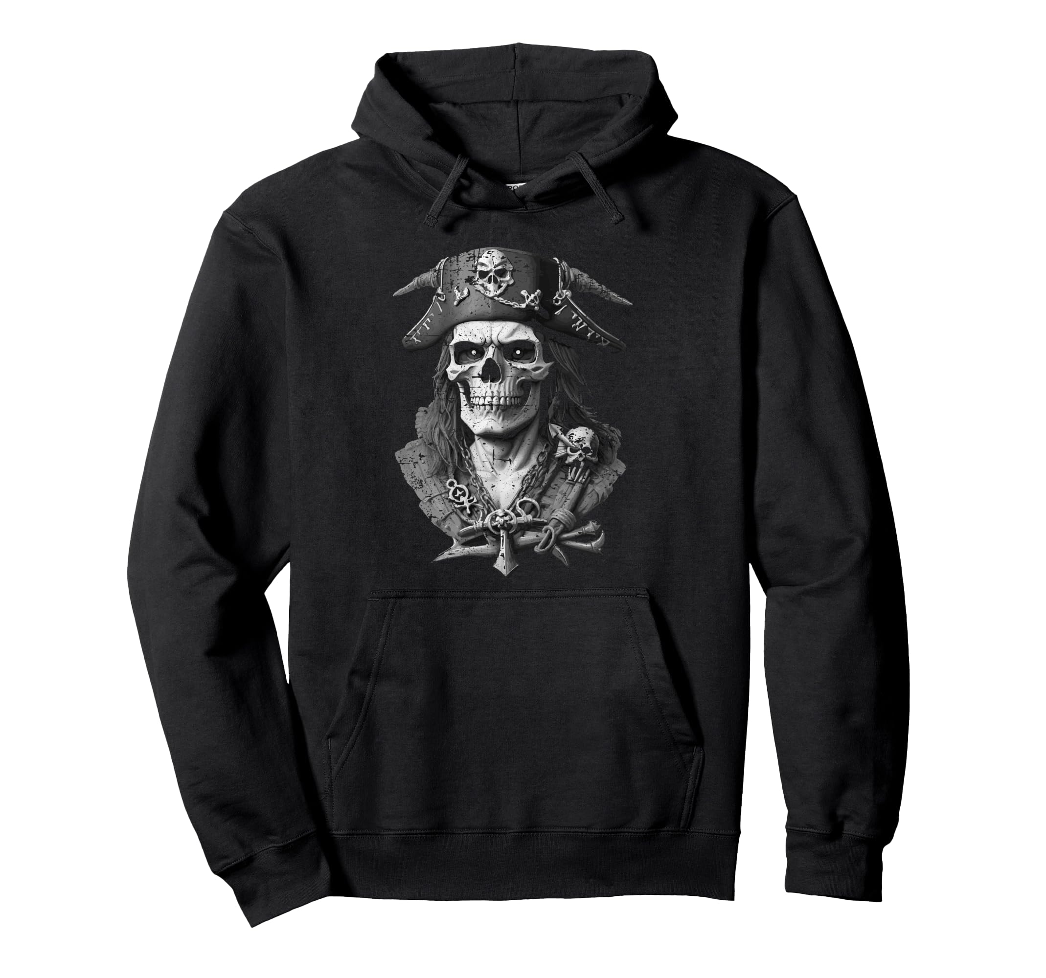 Pirate Skull Distressed Hoodie - Minimalist Print for Adults - T-Shirt, Sweatshirt, Hoodie
