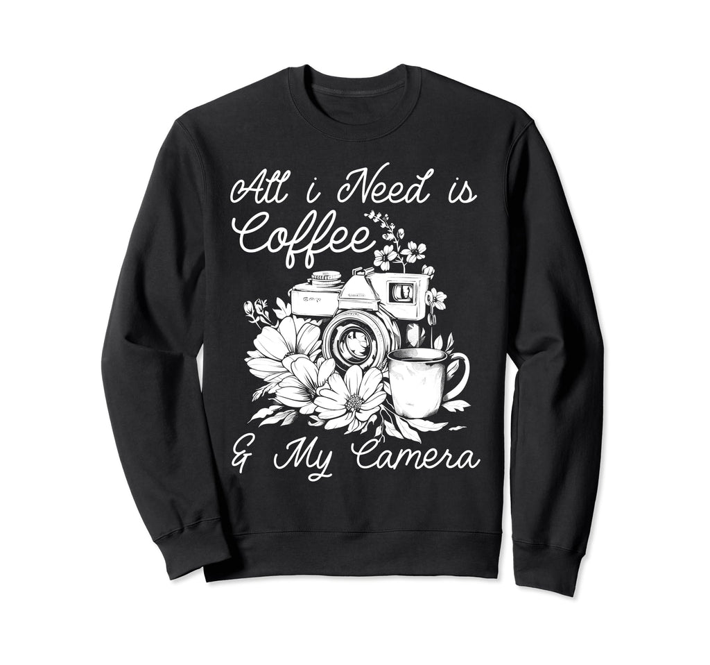 Photographer Coffee Camera Flowers Sweatshirt - Minimalist Print Men Women - T-Shirt, Sweatshirt, Hoodie