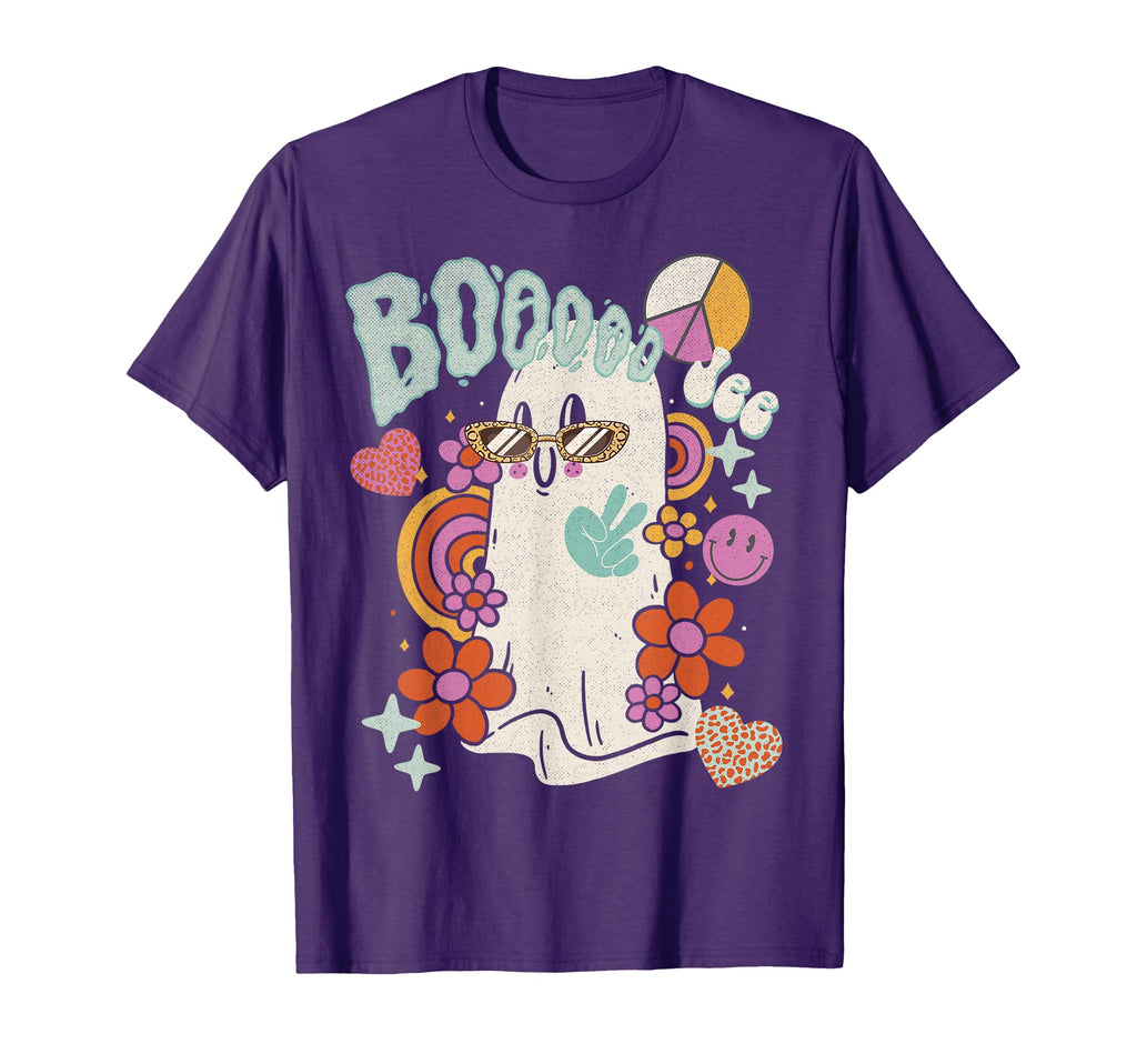 Hippie Floral Groovy Ghost Boo Jee T-Shirt - Minimalist Print for Adults - T-Shirt, Sweatshirt, Hoodie