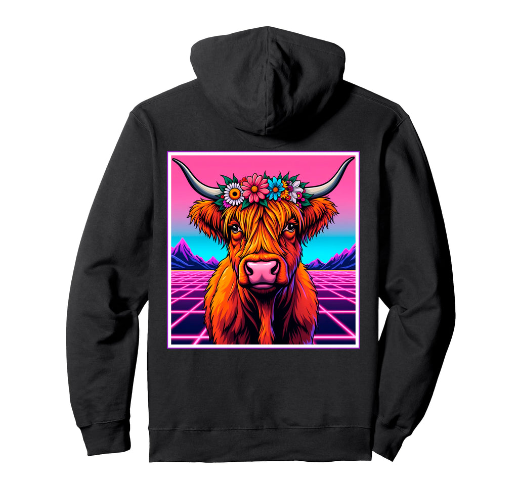 Highland Cow Vaporwave Cow Hoodie - Aesthetic Graphic for Adults - T-Shirt, Sweatshirt, Hoodie