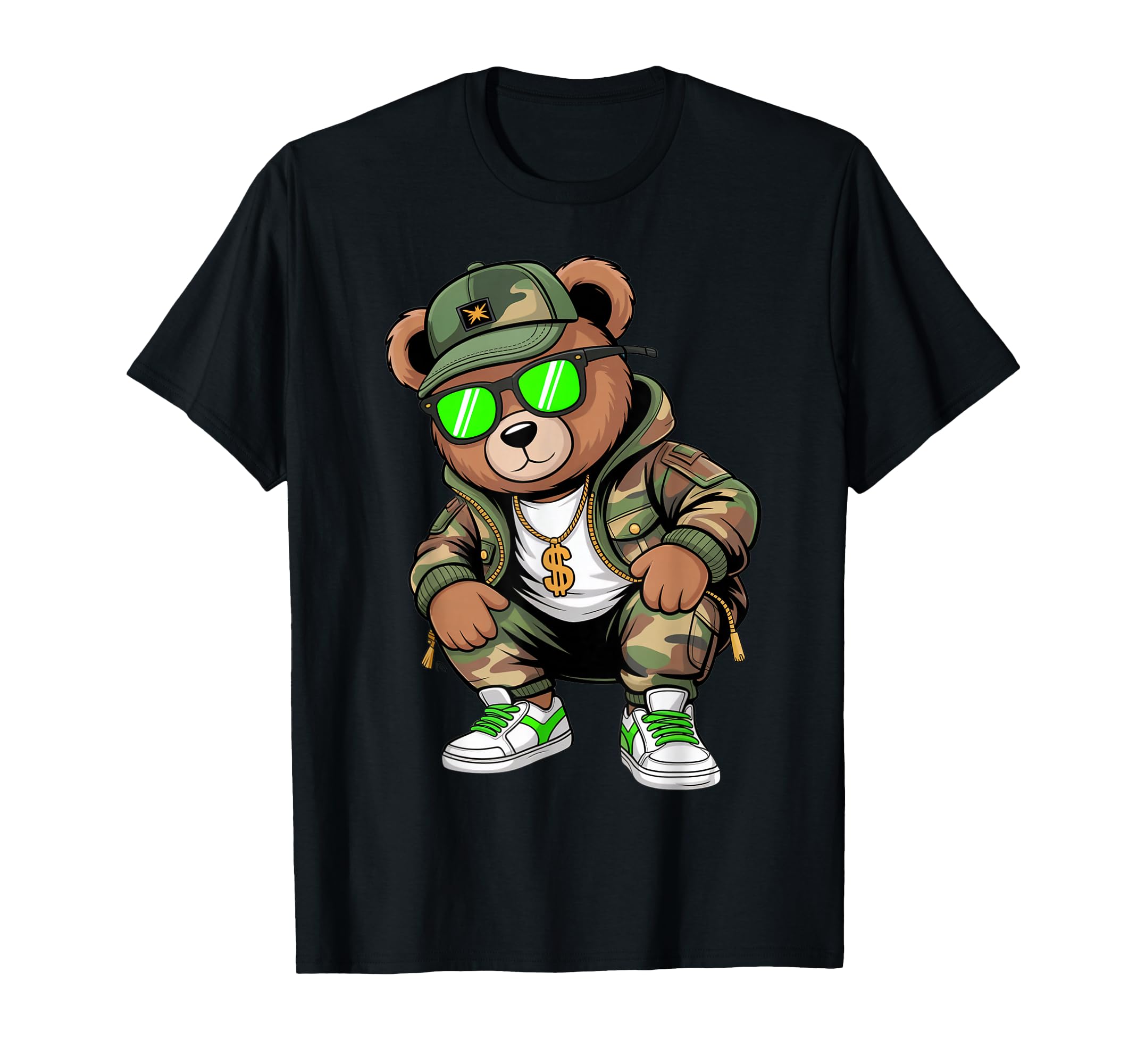 Camouflage Rapper Teddy Bear Camo 80S T-Shirt - Minimalist Print Men Women - T-Shirt, Sweatshirt, Hoodie