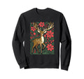 Boho Floral Deer Reindeer Holiday Sweatshirt - Fun Novelty Design Men Women - T-Shirt, Sweatshirt, Hoodie