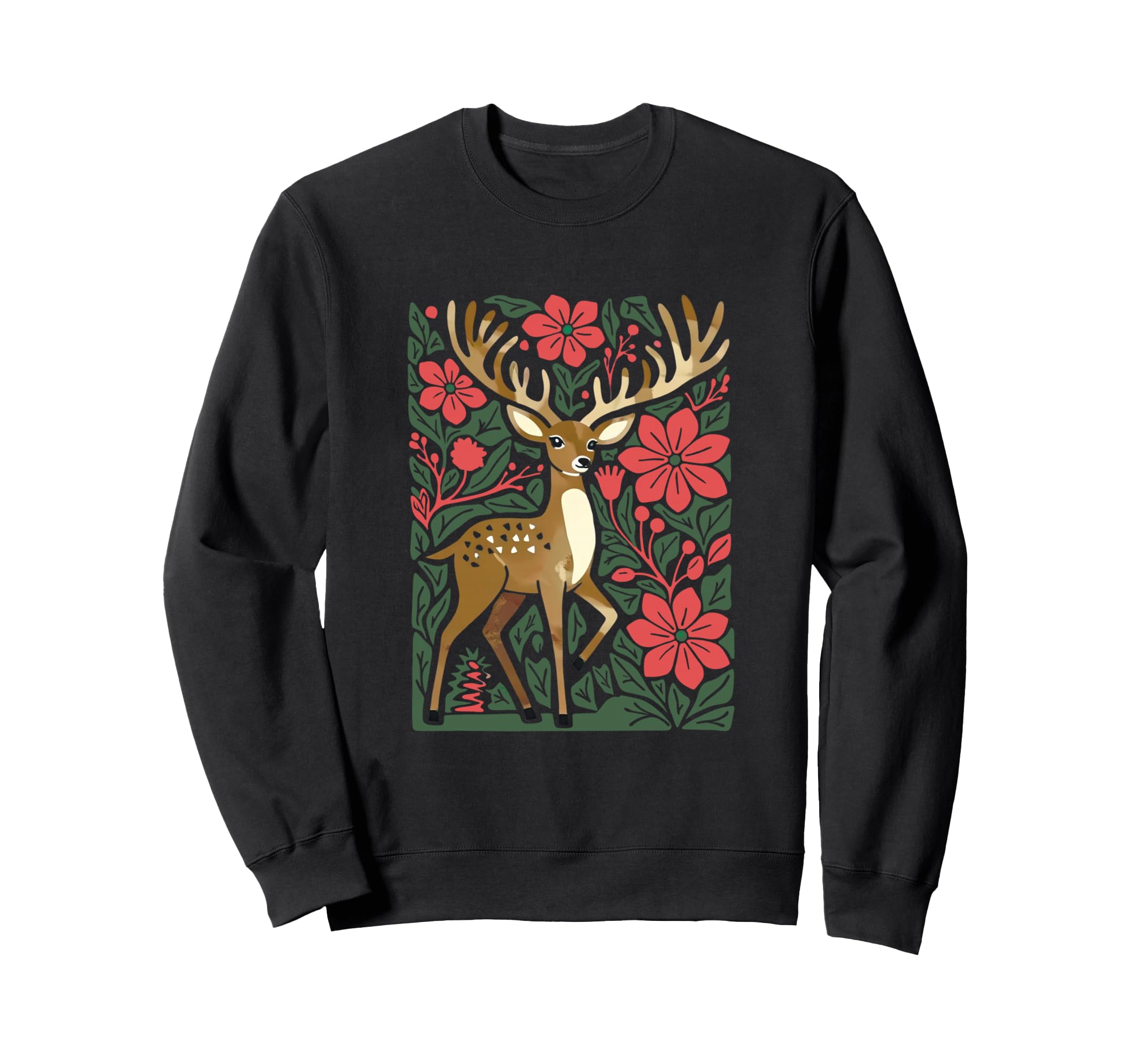 Boho Floral Deer Reindeer Holiday Sweatshirt - Fun Novelty Design Men Women - T-Shirt, Sweatshirt, Hoodie
