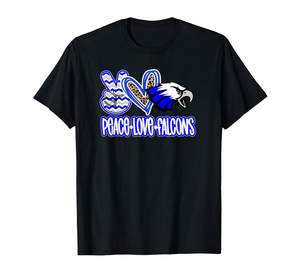 Peace Love Falcons School Spirit Blue T-Shirt - Streetwear Style Unisex - T-Shirt, Sweatshirt, Hoodie