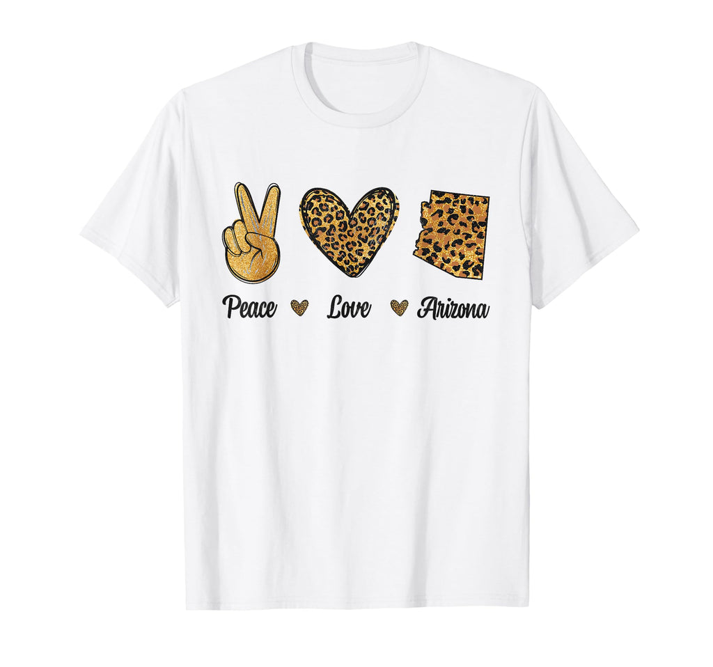 Peace Love Arizona Leopard Flag Map T-Shirt - Trendy Graphic for Adults - T-Shirt, Sweatshirt, Hoodie