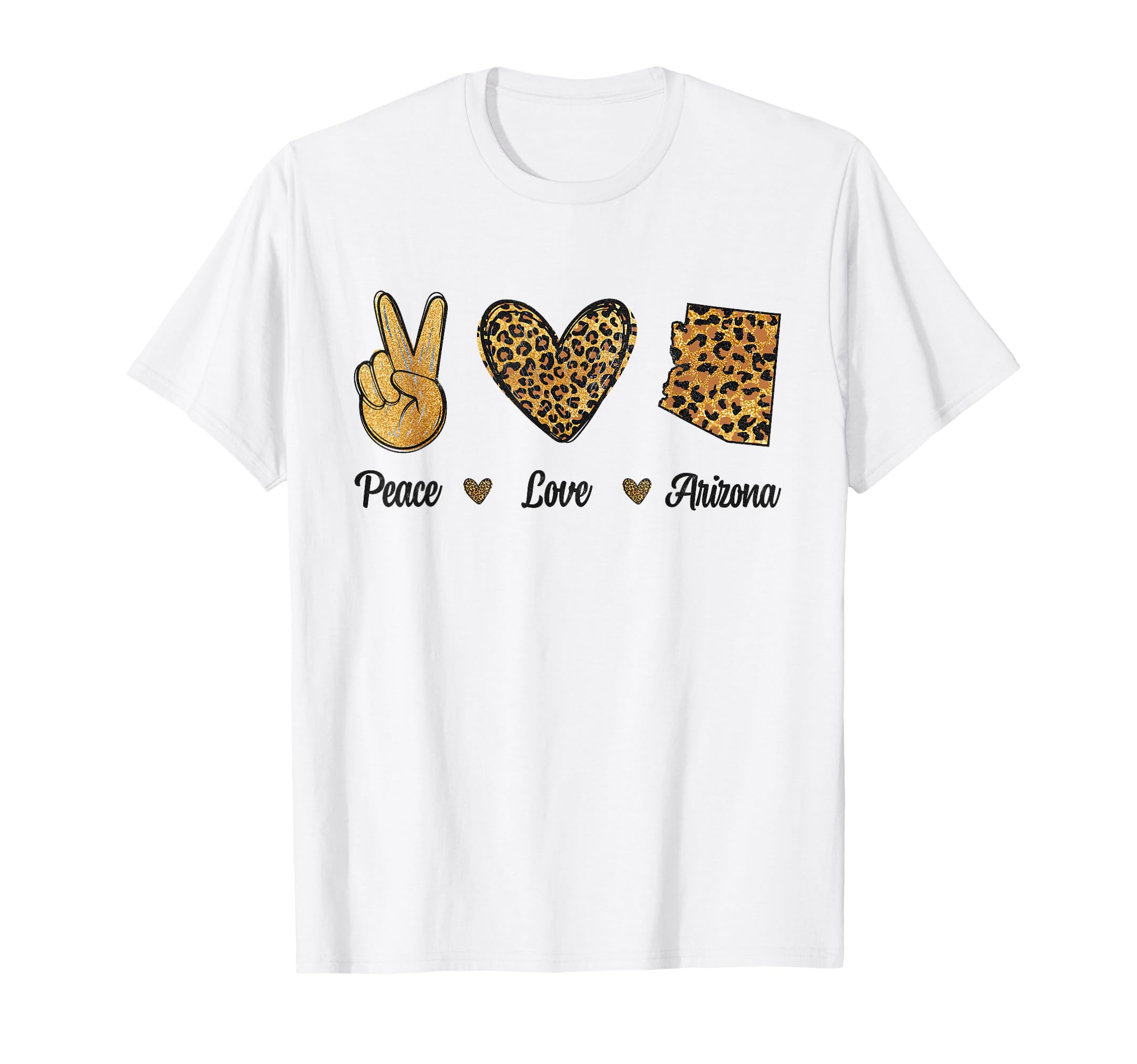 Peace Love Arizona Leopard Flag Map T-Shirt - Trendy Graphic for Adults - T-Shirt, Sweatshirt, Hoodie