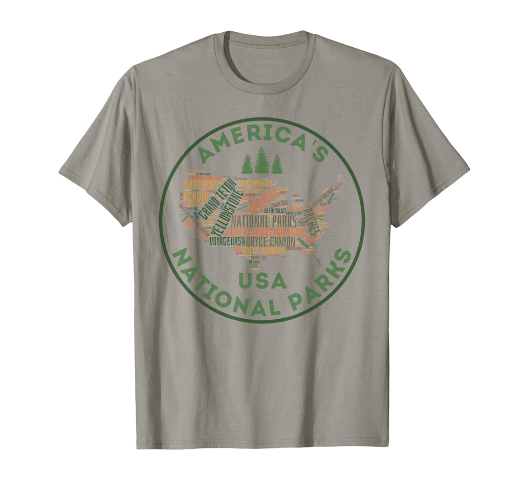 National Parks Map Hiking Travel T-Shirt - Fun Novelty Design for Adults - T-Shirt, Sweatshirt, Hoodie
