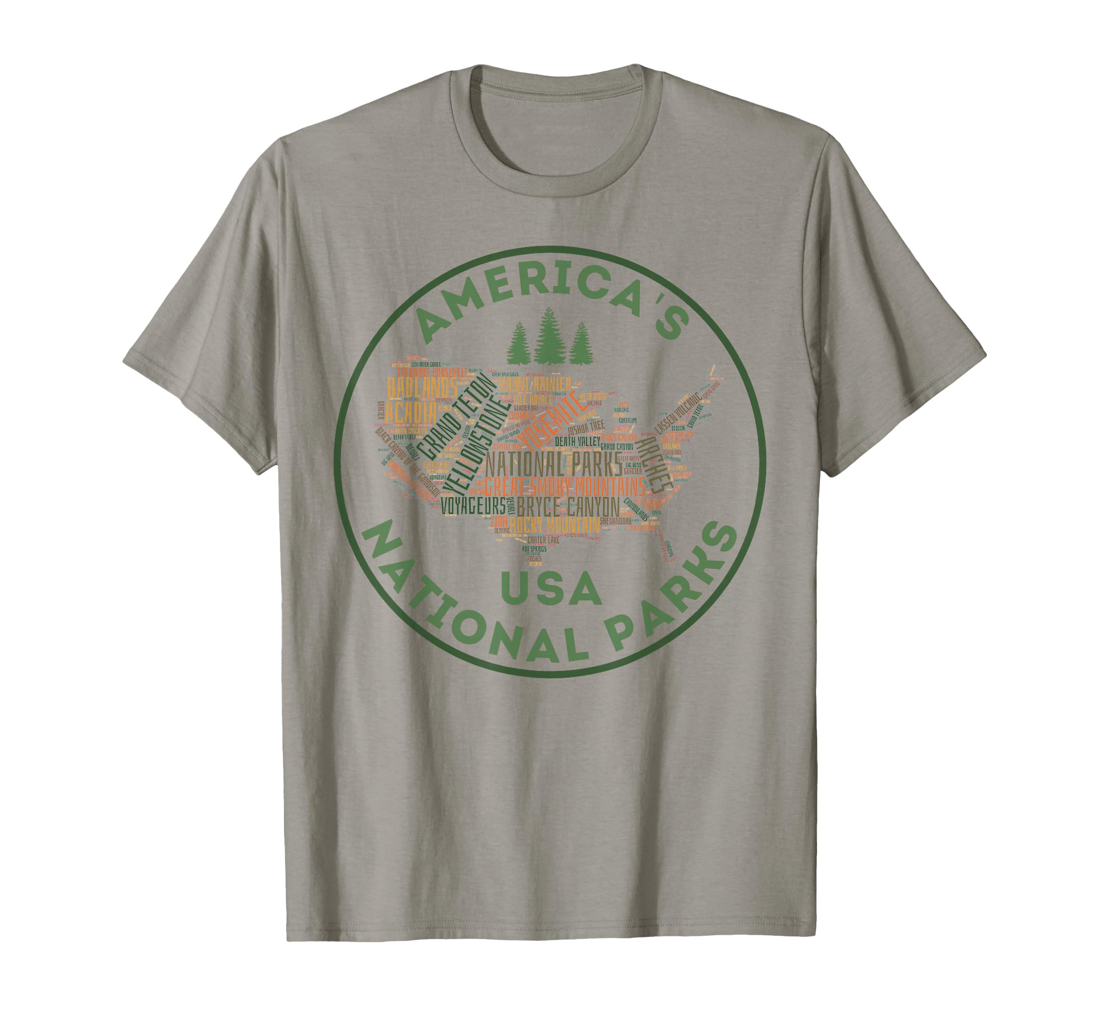 National Parks Map Hiking Travel T-Shirt - Fun Novelty Design for Adults - T-Shirt, Sweatshirt, Hoodie