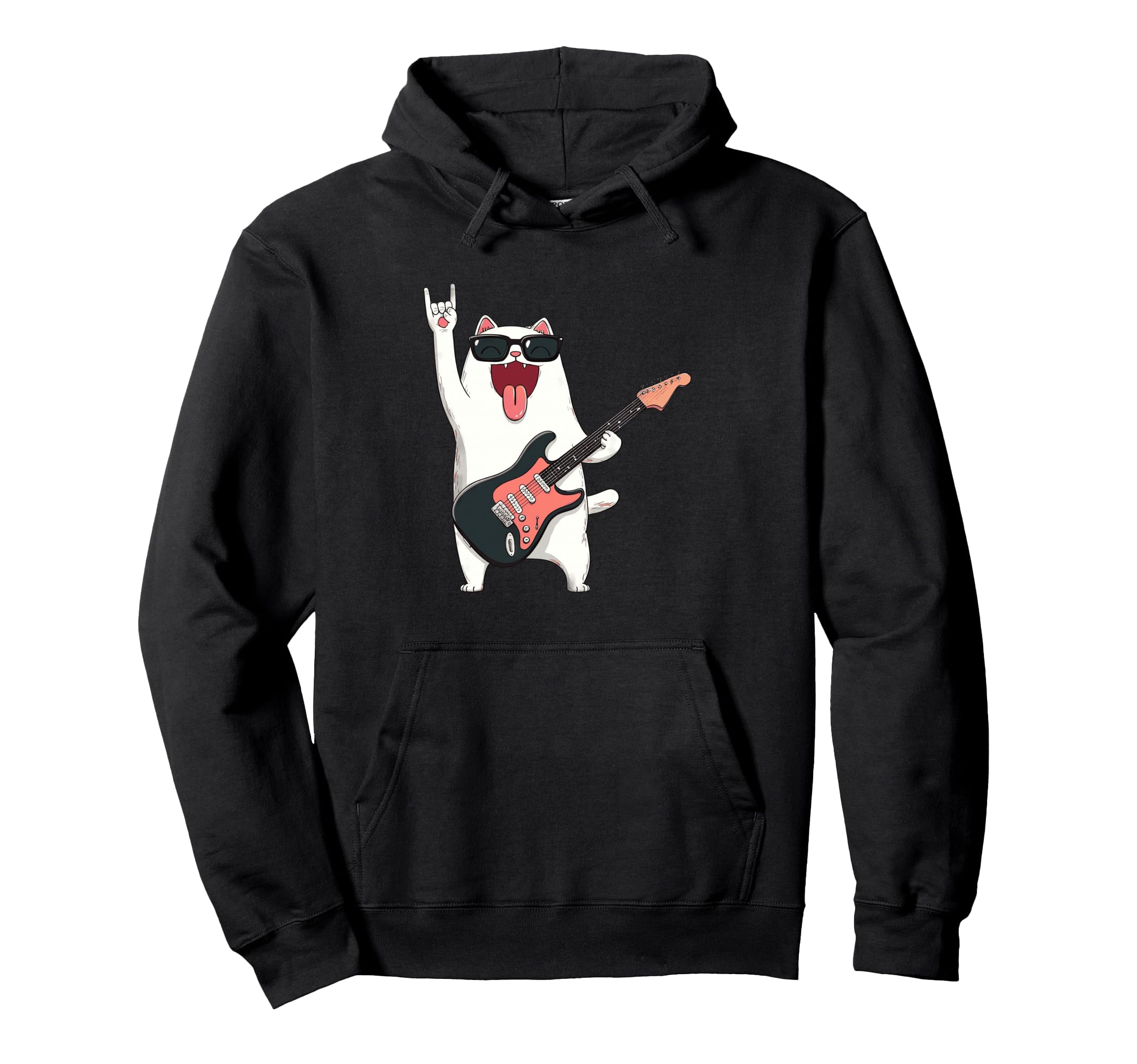 Cat Rock Music Funny Cartoon Playful Hoodie - Trendy Graphic for Adults - T-Shirt, Sweatshirt, Hoodie
