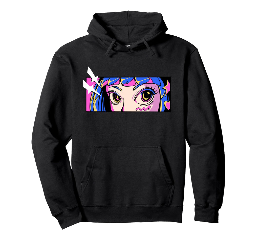 Vaporwave Anime Eyes Hoodie - Trendy Graphic Men Women - T-Shirt, Sweatshirt, Hoodie