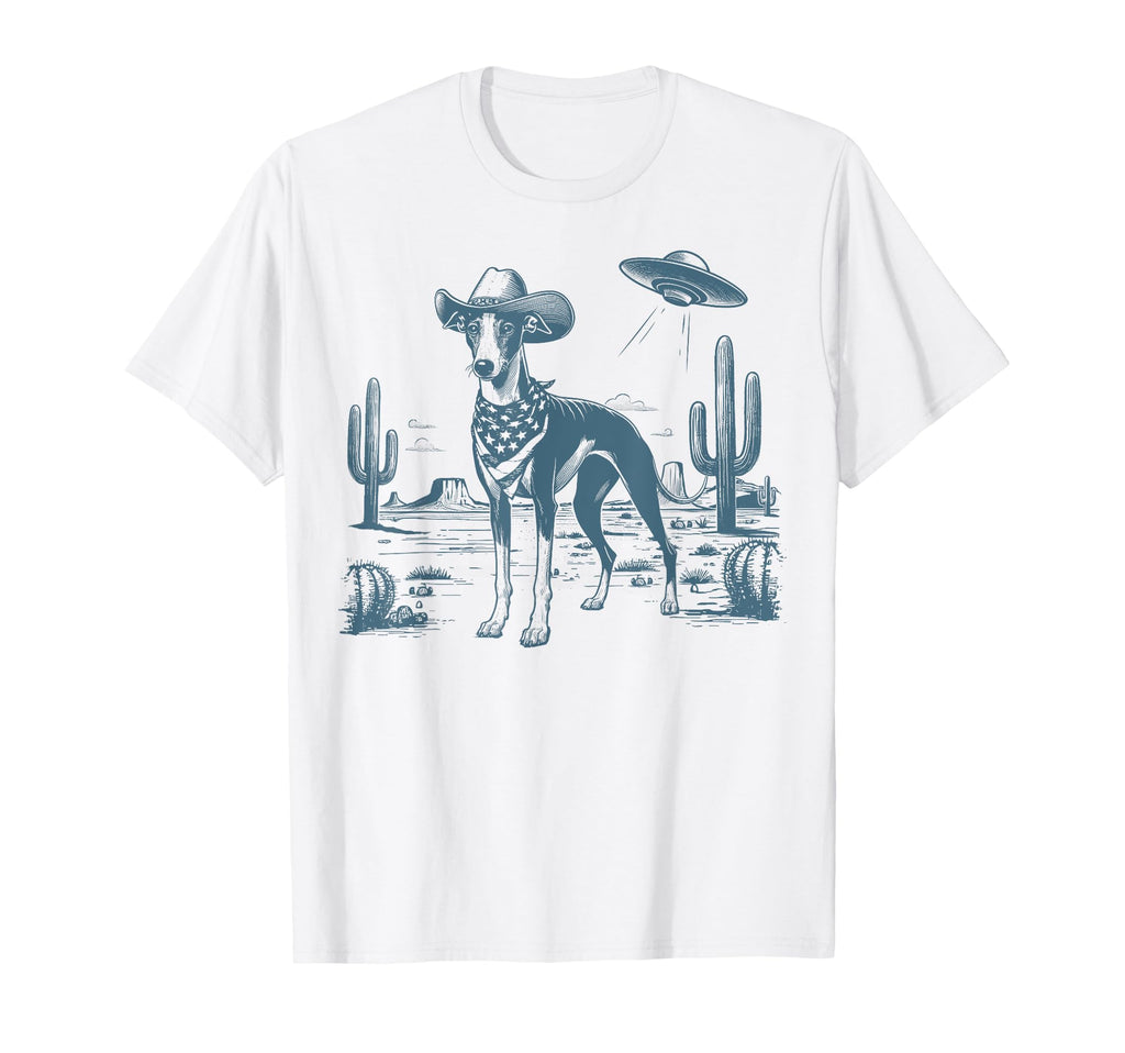Western Cowboy Whippet Ufo Alien T-Shirt - Custom Art Print for Adults - T-Shirt, Sweatshirt, Hoodie