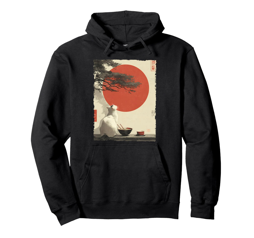 Cat Ramen Aesthetic Japanese Ukiyo Hoodie - Casual Everyday Wear Men Women - T-Shirt, Sweatshirt, Hoodie