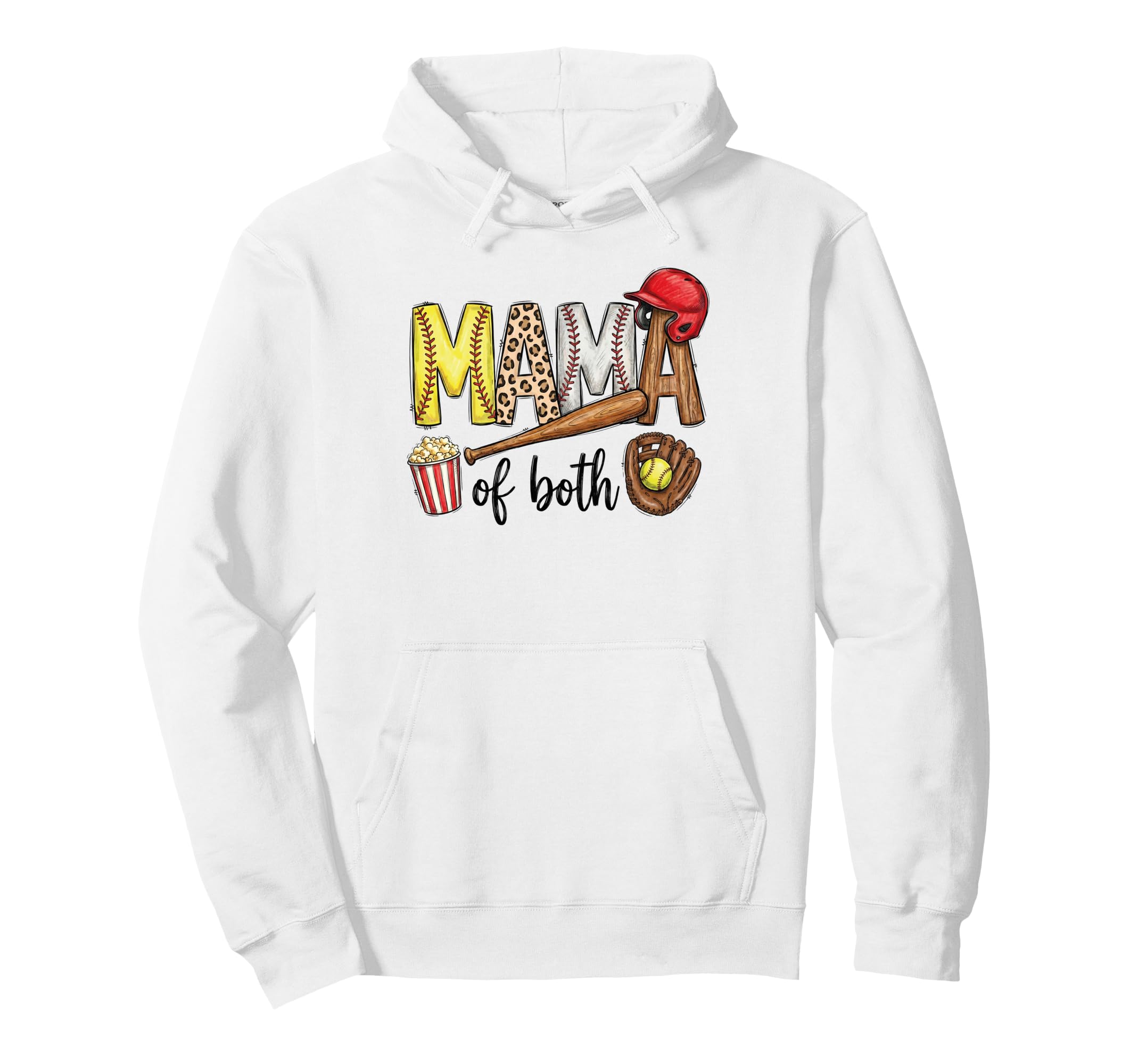 Mama Both Leopard Baseball Softball Mom Hoodie - Fun Novelty Design Unisex - T-Shirt, Sweatshirt, Hoodie