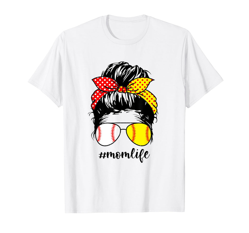 Mom Life Baseball Softball Messy Bun Funny T-Shirt - Trendy Graphic Unisex - T-Shirt, Sweatshirt, Hoodie