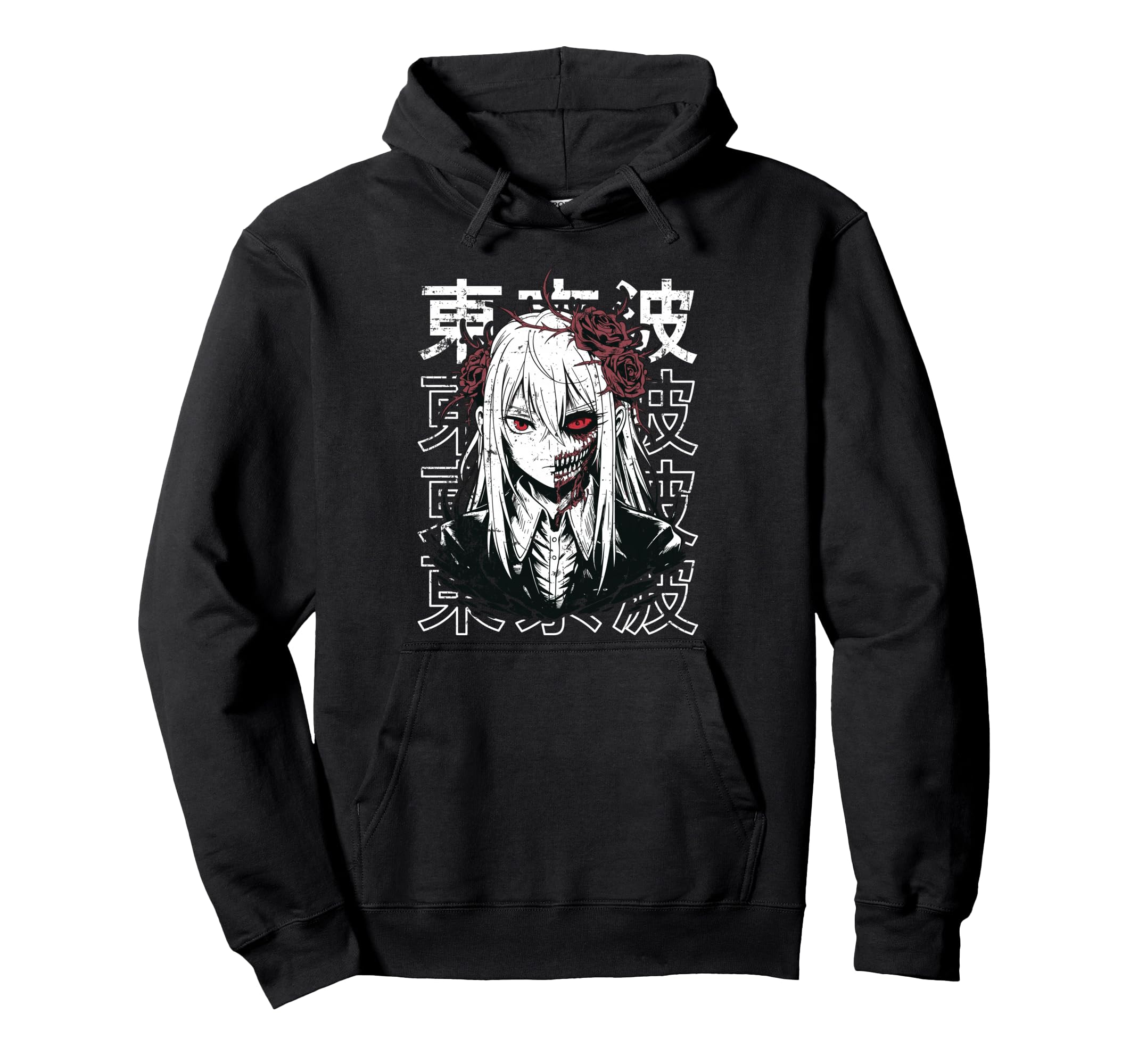 Horror Anime Goth Oni Mask Creepy Hoodie - Unique Graphic Men Women - T-Shirt, Sweatshirt, Hoodie