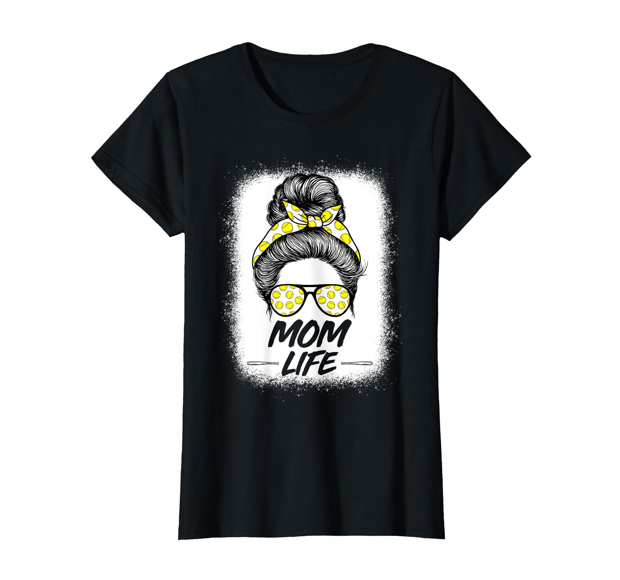 Mom Life Messy Hair Bun Softball T-Shirt - Fun Novelty Design for Adults - T-Shirt, Sweatshirt, Hoodie