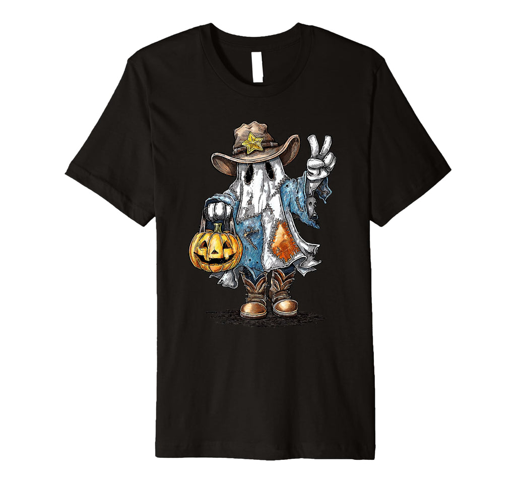 Cowboy Ghost Pumpkin Halloween T-Shirt - Minimalist Print Unisex - T-Shirt, Sweatshirt, Hoodie
