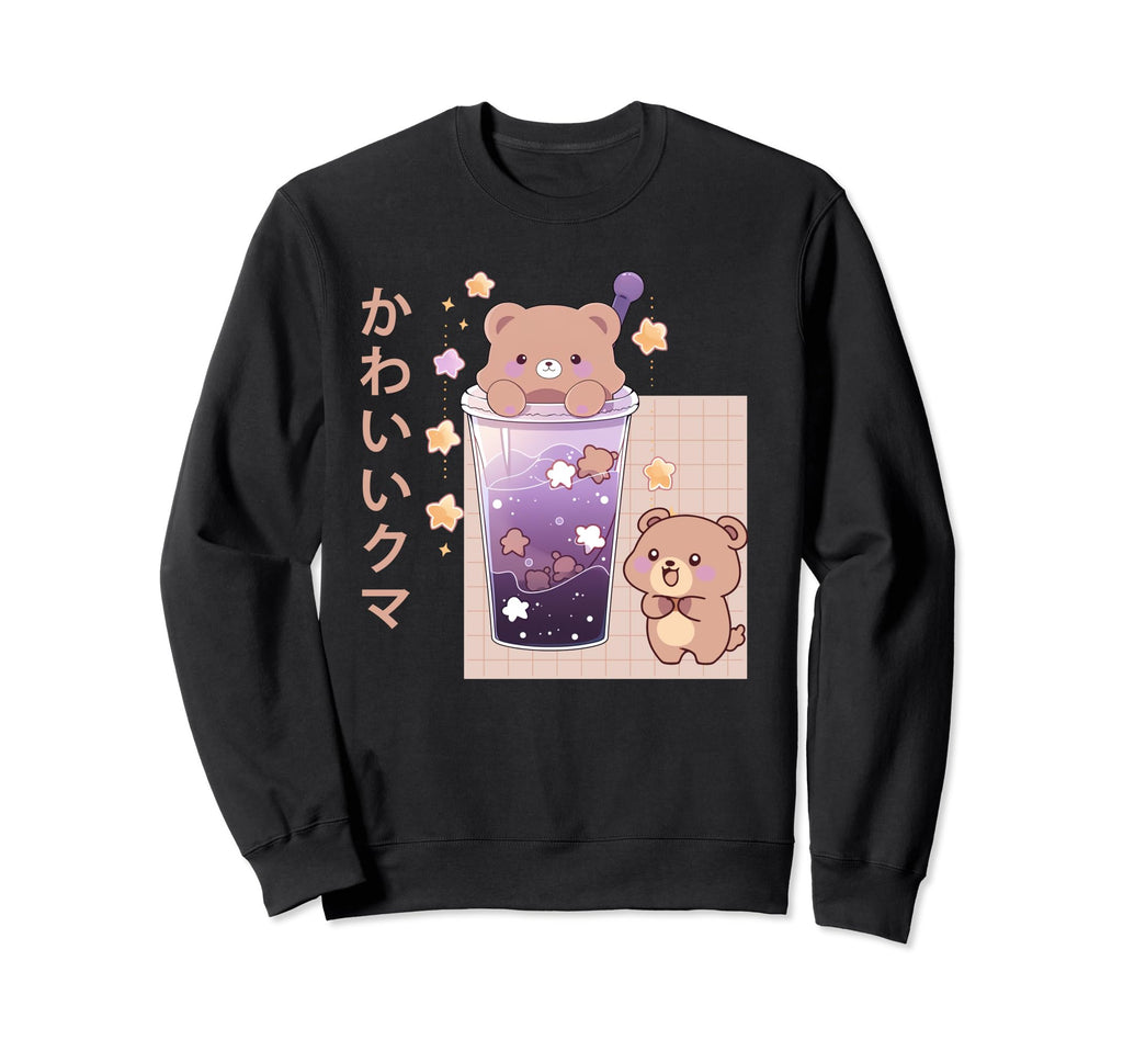 Kawaii Anime Brown Bear Boba Tea Sweatshirt - Minimalist Print Men Women - T-Shirt, Sweatshirt, Hoodie