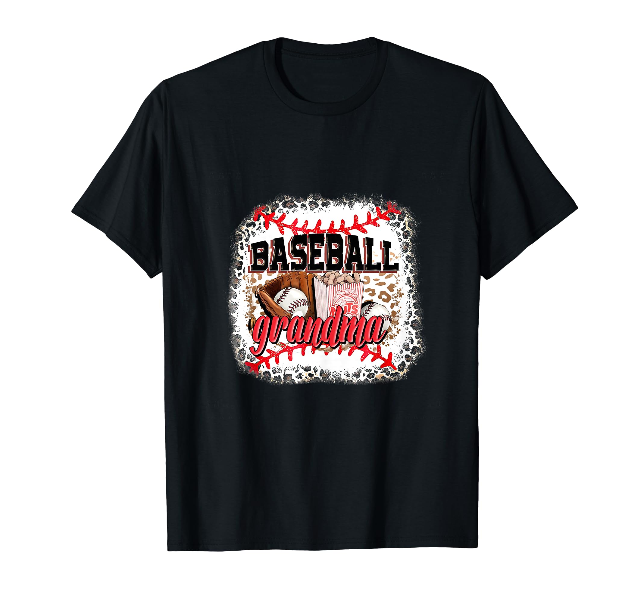 Softball Baseball Grandma Mom Leopard T-Shirt - Unique Graphic Unisex - T-Shirt, Sweatshirt, Hoodie