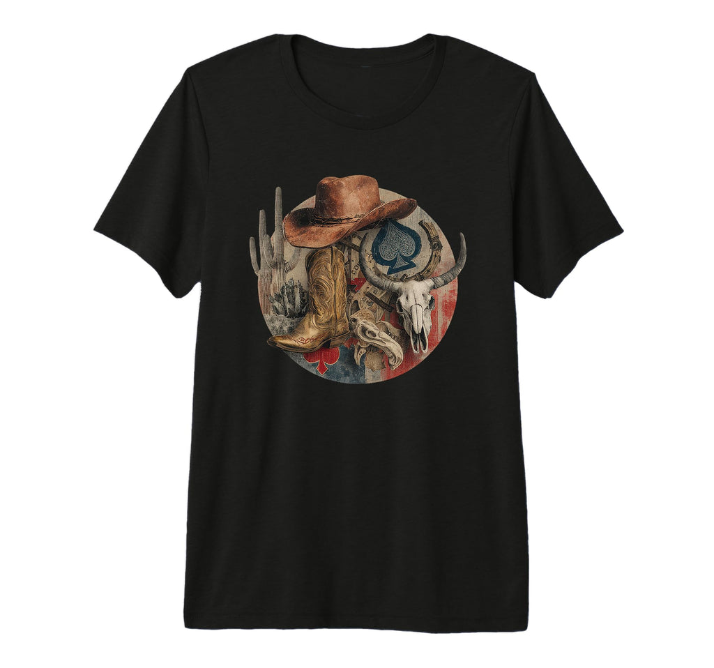 Western Cowboy Hat Skull Collage T-Shirt - Trendy Graphic for Adults - T-Shirt, Sweatshirt, Hoodie