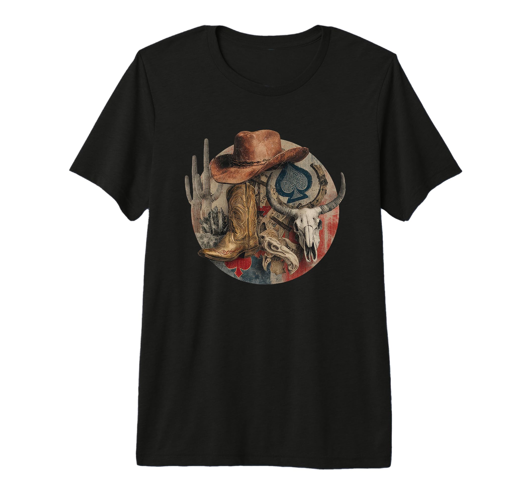 Western Cowboy Hat Skull Collage T-Shirt - Trendy Graphic for Adults - T-Shirt, Sweatshirt, Hoodie