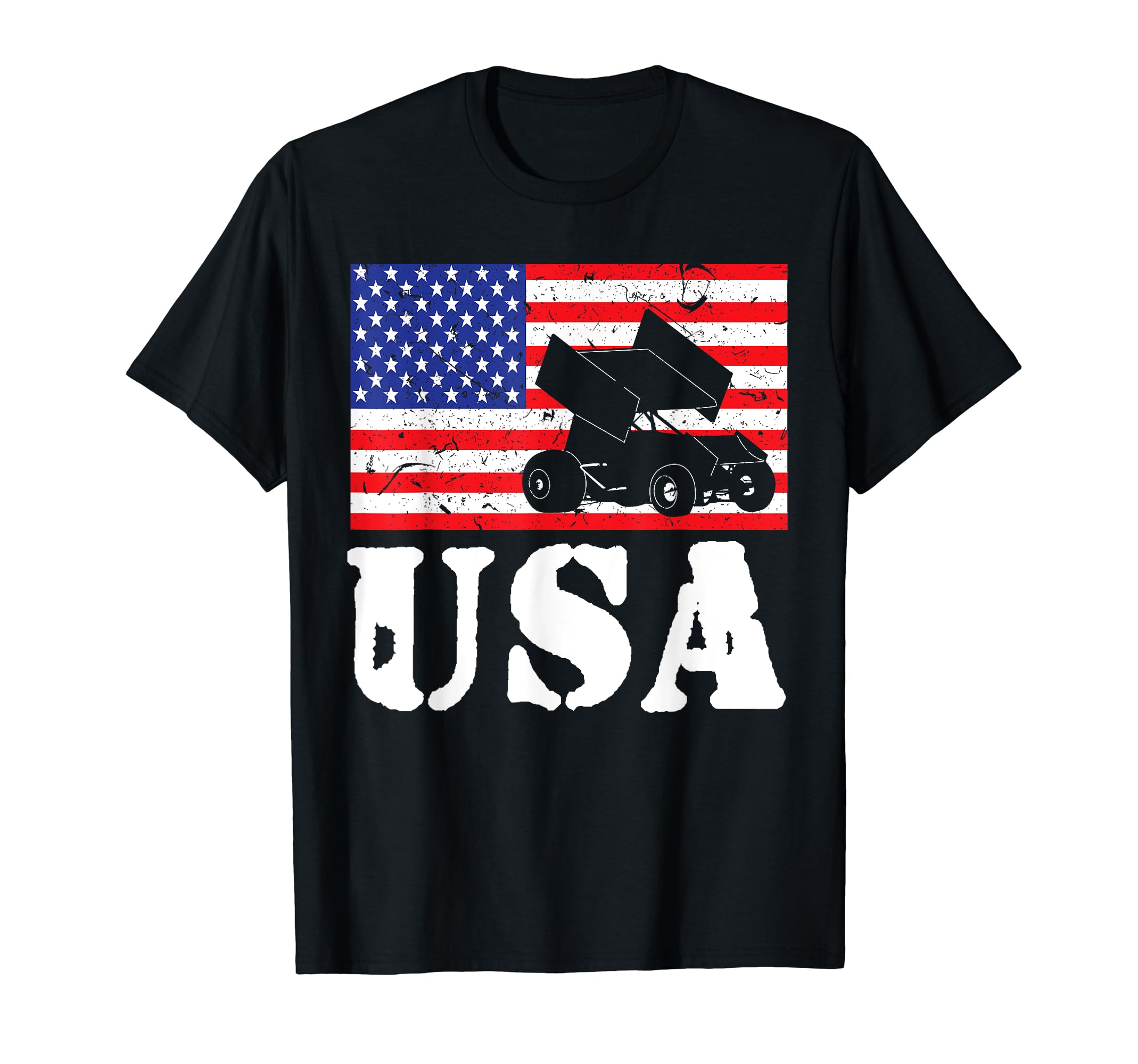 Distressed Sprint Car Racing Usa T-Shirt - Fun Novelty Design Men Women - T-Shirt, Sweatshirt, Hoodie