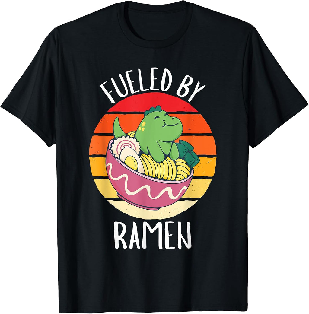 Retro Dinosauer Fueled By Ramen Food Lover - Adult & Kids T-Shirts, Sweatshirts & Hoodies apparel design preview 1
