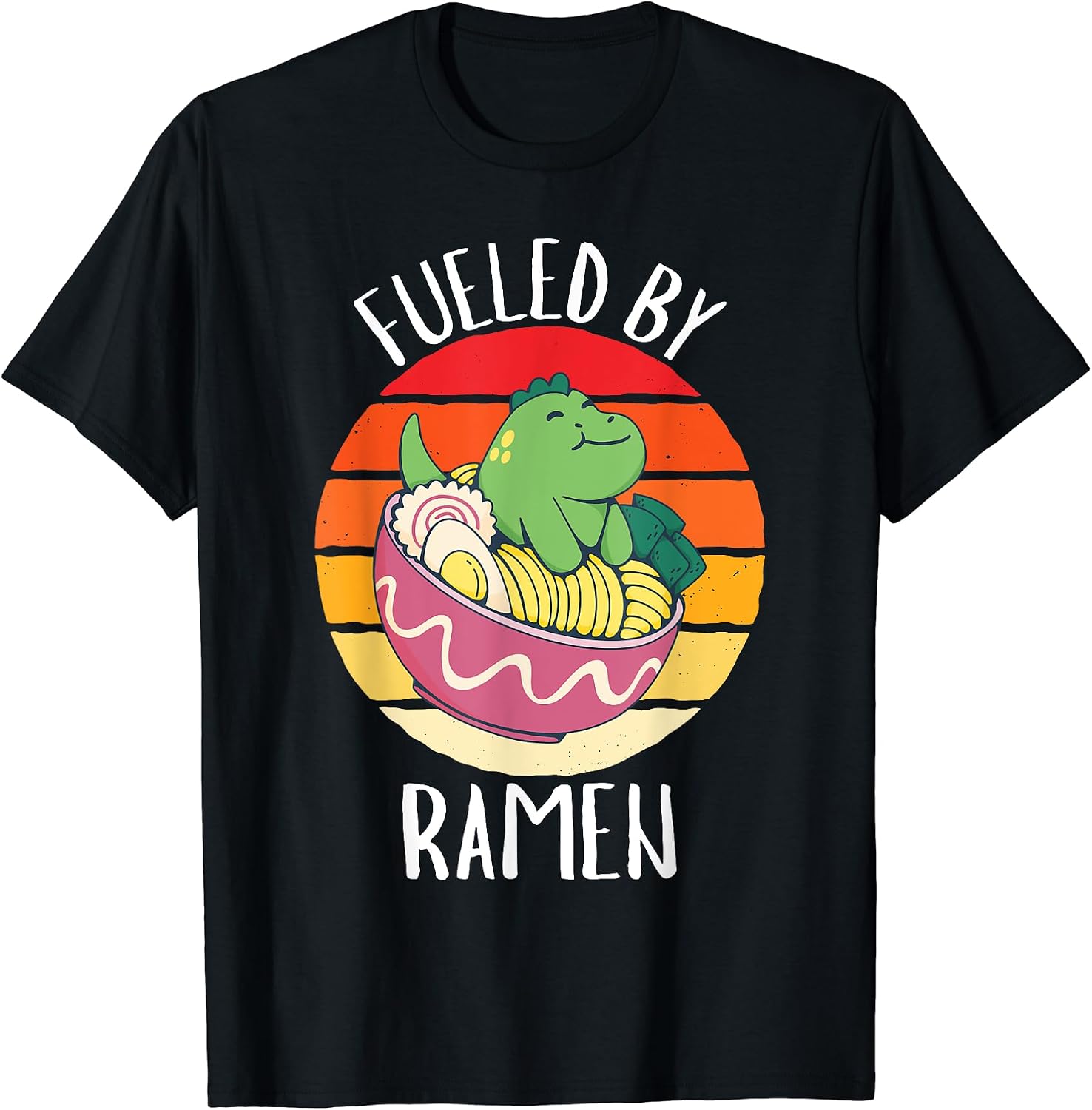 Retro Dinosauer Fueled By Ramen Food Lover - Adult & Kids T-Shirts, Sweatshirts & Hoodies apparel design preview 1