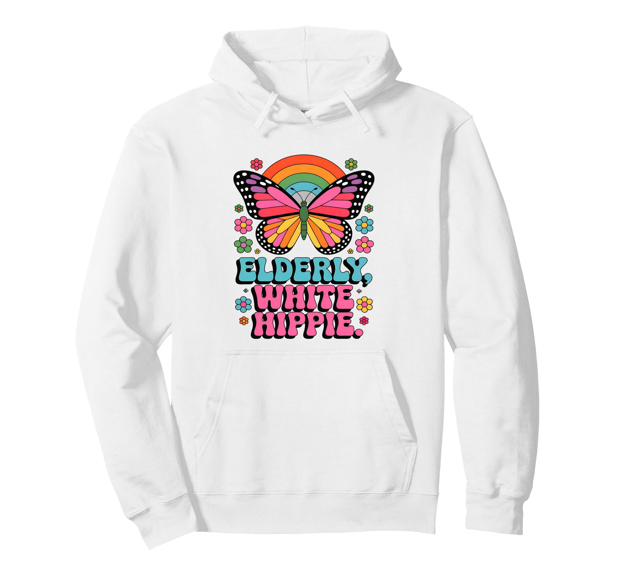 Elderly White Hippie Vibe Butterfly Hoodie - Fun Novelty Design for Adults - T-Shirt, Sweatshirt, Hoodie