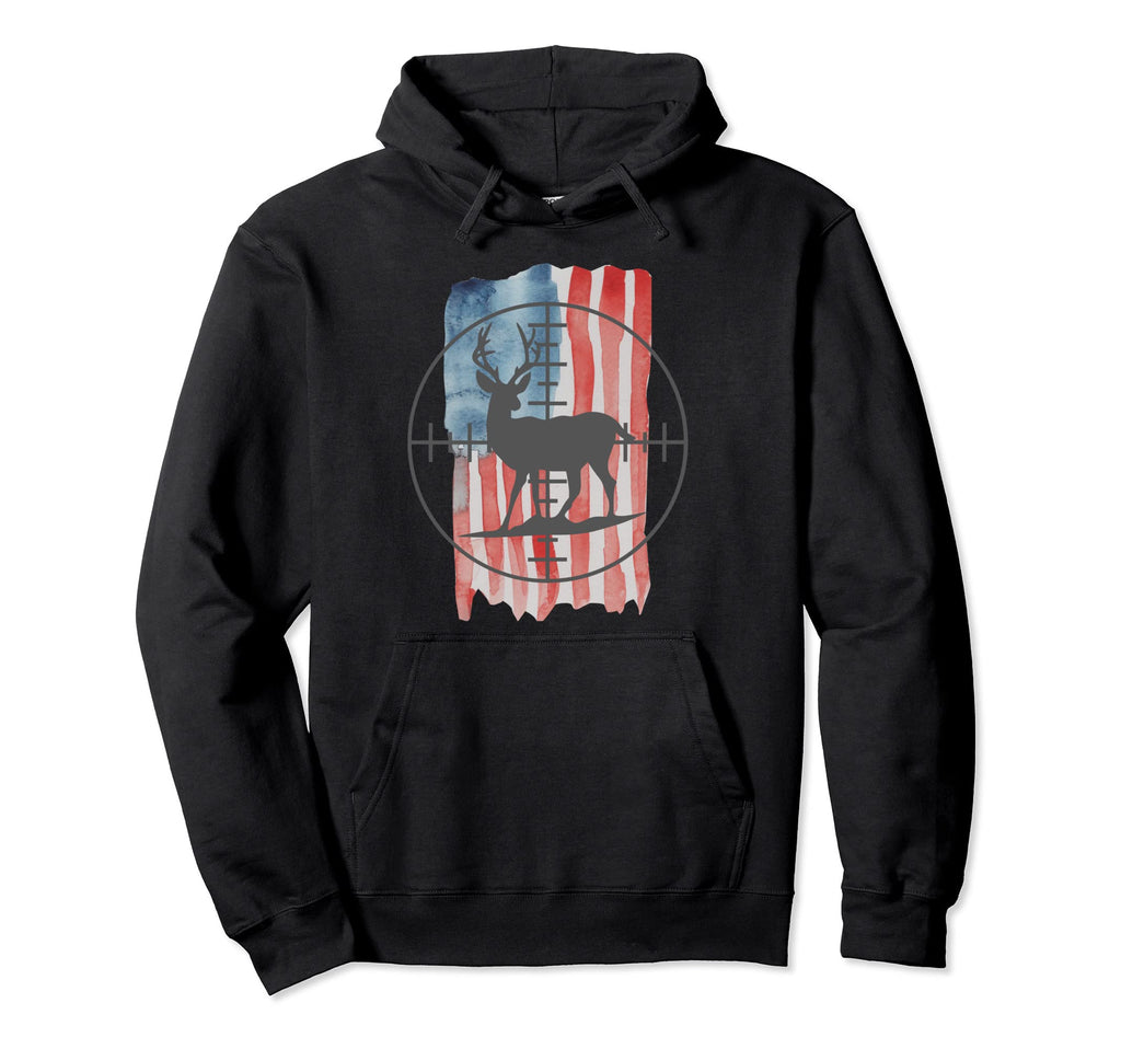 Deer Hunters American Flag Distressed Hoodie - Custom Art Print Men Women - T-Shirt, Sweatshirt, Hoodie