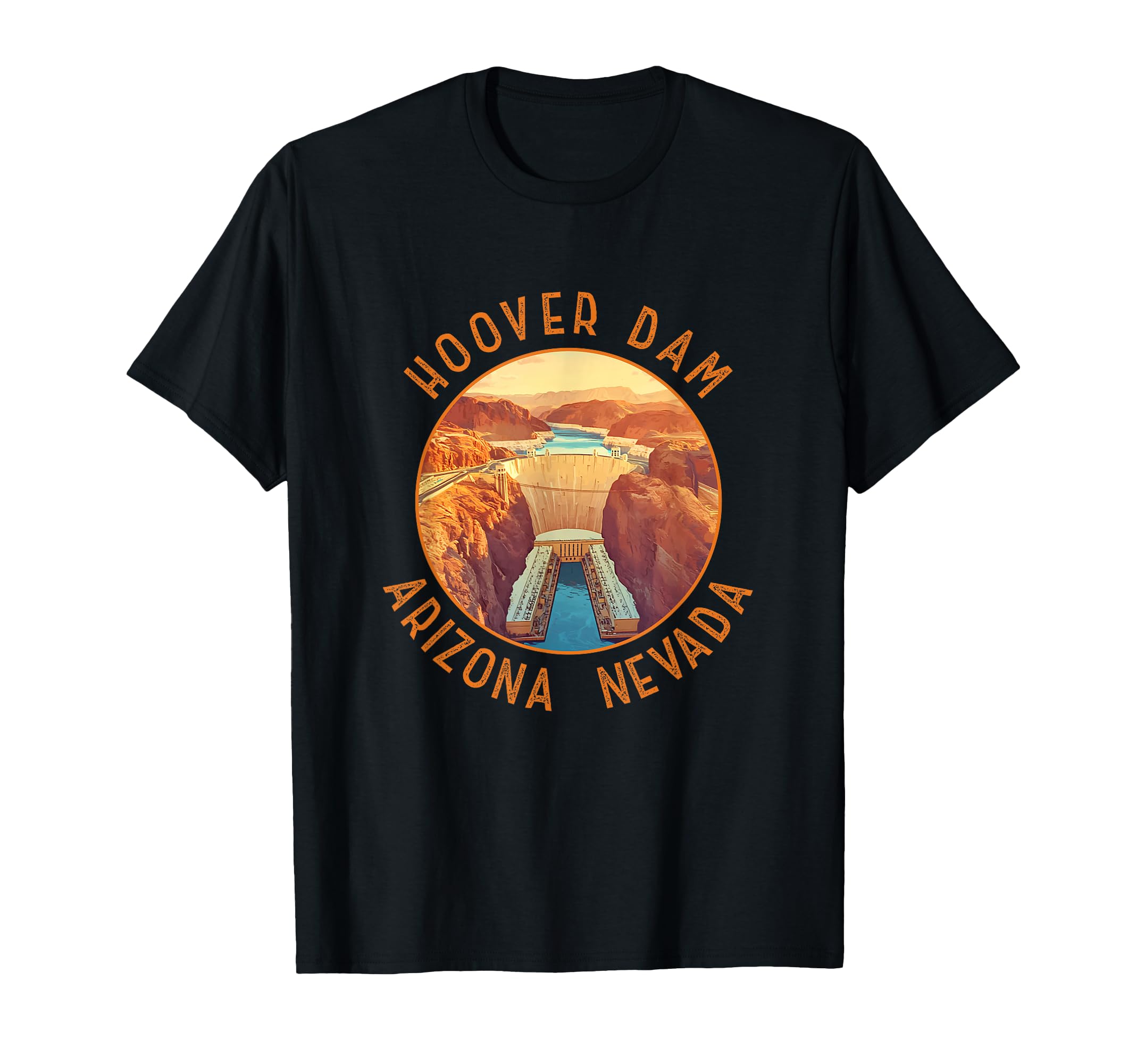 Hoover Dam Distressed Circle T-Shirt - Minimalist Print Men Women - T-Shirt, Sweatshirt, Hoodie