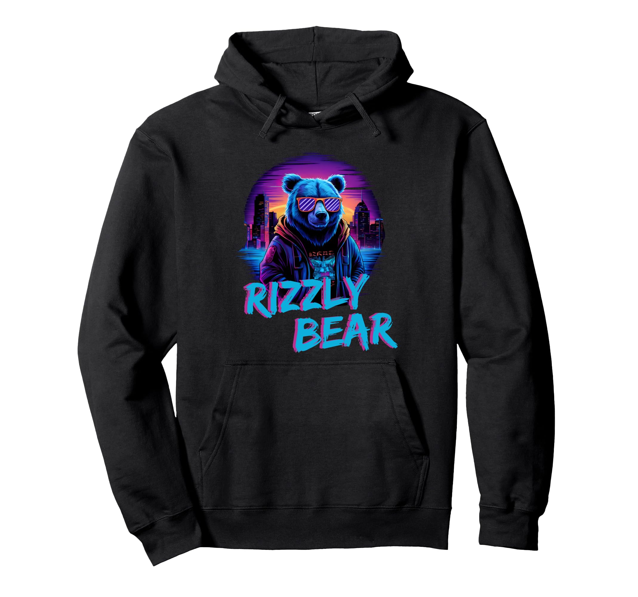 Rizzly Bear Vaporwave Synthwave Hoodie - Aesthetic Graphic Unisex - T-Shirt, Sweatshirt, Hoodie