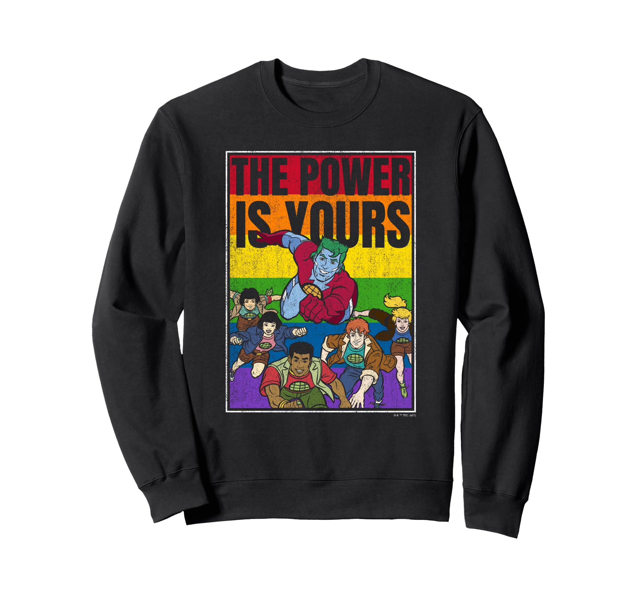 Captain Planet Distressed Rainbow Group Sweatshirt - Trendy Graphic Unisex - T-Shirt, Sweatshirt, Hoodie