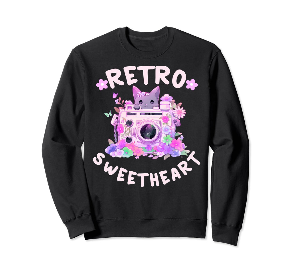 Sweetheart Kawaii Floral Camera Sweatshirt - Novelty Apparel for Adults - T-Shirt, Sweatshirt, Hoodie